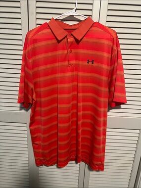 Under Armour Men’s Orange-Red Striped Polo